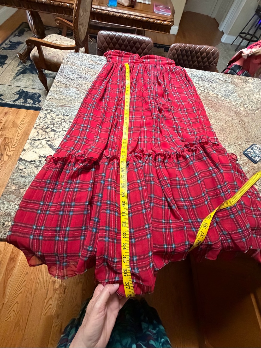 B Darlin Bustier Bodice Red Plaid Maxi Dress with Tie Straps - Picture 14 of 14